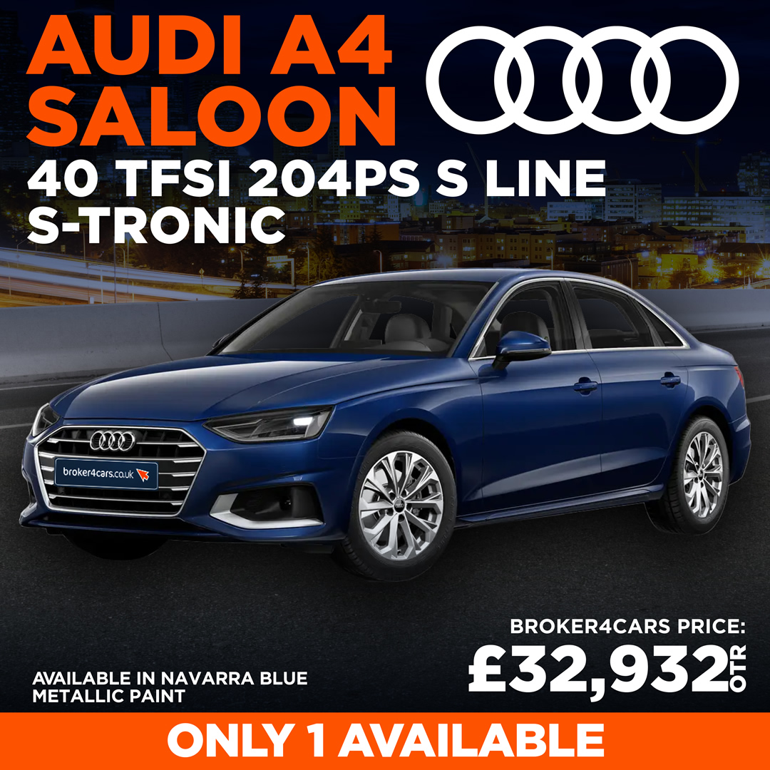 Audi A4 Saloon 40 TFSI 204PS S Line S-Tronic. Available in Navarra Blue Metallic Paint. Only 1 Available. Broker4Cars Price £32,932 OTR